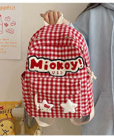 Mochila retro de gran capacidad, roja y blanca a cuadros, estilo universitario KT, mochila escolar japonesa, bonita mochila para chica. - details 2