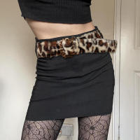 BUNO-Falda acampanada lisa de alta moda + cinturón de piel sintética de leopardo Y2K elegante nueva minifalda negra de moda - details 3