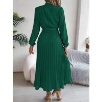 Vestido pequeño de manga larga plisado con cuello alto para mujer, ropa elegante, - details 13