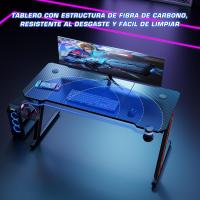 Mesa de Juegos Ergonómica en Forma de Z Fibra de Carbono Portavasos y Gancho para Auriculares Negro - details 4