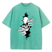 Camisetas lavadas con estampado de esqueleto para hombre, camiseta holgada de verano, Tops suaves de calle, ropa informal de algodón - details 10