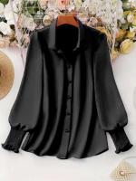 Blusa informal de talla grande para mujer, blusa de manga abombada de Color sólido, adecuada para oficina y exteriores, con un solo pecho, novedad de primavera y verano 2025 - details 26