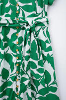 TRAFZA-Vestido largo de playa para mujer, elegante vestido Midi de manga corta con estampado botánico, cinturón de un solo pecho, decoración - details 8