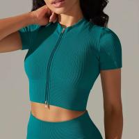 Hamidou-Camiseta deportiva con cremallera para mujer, Top elástico ajustado y transpirable, ropa deportiva para gimnasio, correr y Yoga - details 21