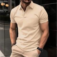 Camiseta Polo informal de manga corta con botones de Color sólido para hombre, camisa versátil de uso diario con cuello holgado morado - details 1