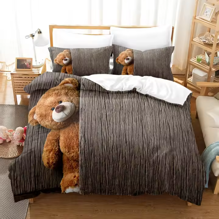 Juego de Ropa de Cama de Oso 3D Funda de Edredón, Funda de Almohada, Funda de Cama para Hombres y Mujeres Tamaño Rey y Reina - 1