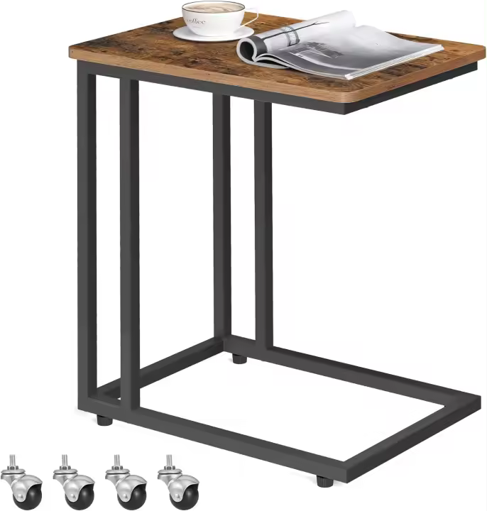 Mesa Auxiliar Moderno Mesa Lateral con Ruedas y Pies Ajustables Ideal para Dormitorio, Marco de Acero, Fácil de Montar Negro Ébano LNT050B56 - 1