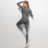 conjunto de yoga para mujer sin costuras ropa deportiva de gimnasio con manga larga sujetador de alto cinturón leggings de gimnasio traje deportivo - details 57