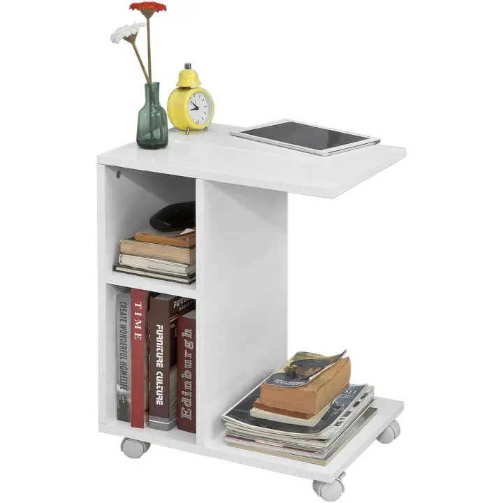 Auxiliar 2 Estantes Consola Mesita Noche Ruedas Blanca Mesita 70 x 35 x 60 cm - 1