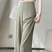 Pantalones de Traje de Verano para Mujer Pierna Ancha, Longa, Cintura Alta, Color Sólido, Ligeramente Acampanados Ropa de Trabajo Casual - details 2
