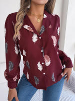 Blusa de manga larga con estampado de plumas para mujer, camisa blanca a la moda, Top informal para oficina, ropa elegante para mujer, novedad de otoño - details 7