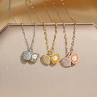Perlas abiertas conchas collar mujer incrustado circonitas luz de lujo cadena clavícula temperamento ornamentos - details 0