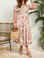 Vestido Retro Elegante para Mujer de Talla Grande Cuello Cuadrado, Pliegues en el Pecho, Alta Elasticidad, Estampado Floral - details 5