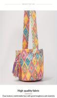 Bolso bandolera de lona para mujer, estilo étnico, bohemio con borlas - details 5
