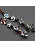 LLavero de campana de Vajra budista tibetana para hombre y mujer, colgante de joyería hecho a mano, cordón, campana de mano, cuerda tejida, colgadores de coche - details 0