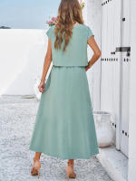 Conjunto de falda y top sin mangas de color sólido, elegante e informal para mujer, primavera verano - details 21
