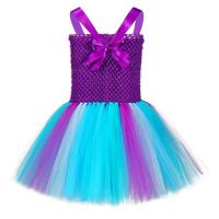 Vestido de sirena para niñas, vestido de fiesta de princesa de Halloween, falda tutú de tul de malla arcoíris, escala de pez de lentejuelas tres - details 4