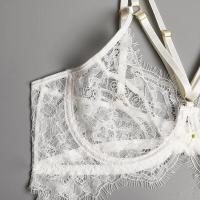 Lencería erótica, ropa interior sexy de encaje hueco, conjuntos exóticos transparentes, conjunto sensual de sujetador con aros y bragas con ligas - details 15