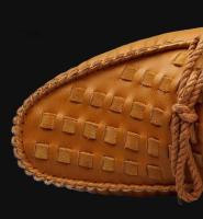 Zapatos Lazy Bean para hombre, cuero genuino de un solo pie, zapatos de cuero de vestir de negocios tejidos a mano - details 2