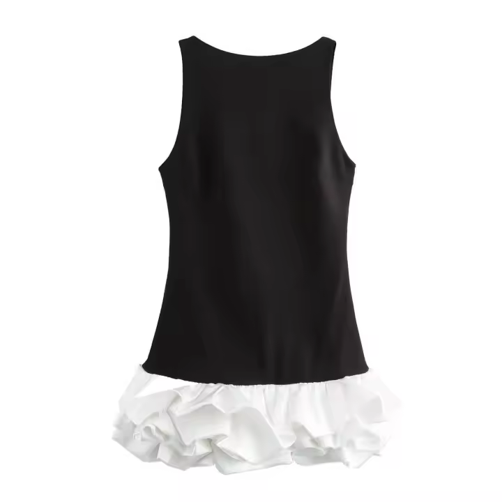 Cuello redondo sin mangas cierre de cintura color delgado sólido falda corta envoltura vestido de cadera vestido pequeño - 1