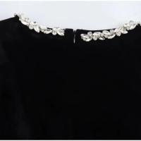 Minivestido negro de terciopelo con decoración de diamantes de imitación para mujer, elegante vestido de fiesta de noche con cuello cuadrado y manga larga y cintura alta - details 8