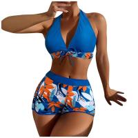 Bikini abierto con estampado de hojas retro en talla grande, conjunto de traje de baño de dos piezas con correas estables para mujer - details 5