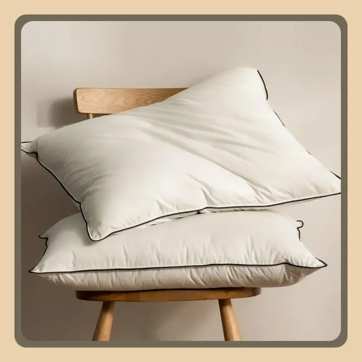 Plumón de plumas orgánico almohadas 40x80 Pack de 2 Unidades, Lujosa almohada para dormir de hotel de 3 cámaras, Almohada 40x80 cm plumón con funda 100% algodón y relleno de pluma de ganso, Blanco - 1