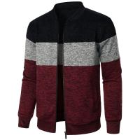 Autumn/winter men's stand-up collar striped check zipper knit top with fashion color matching - details 13