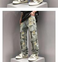 Nuevos pantalones vaqueros perforados y lavados con múltiples bolsillos y cremallera para hombres y mujeres, pantalones casuales Retro de pierna recta personalizados de calle y2k - details 4