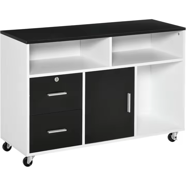 Archivador con Ruedas Estantes y Cajones Armario Multiusos con Gran Almacenaje 100x35x65 cm Blanco - 1