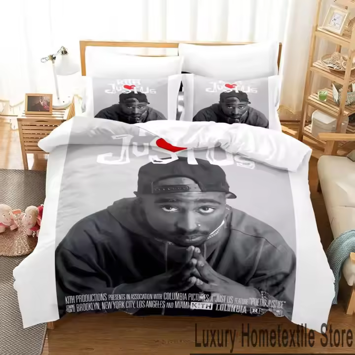 Juego de Ropa de Cama 3D Tupac Amaru Shakur Funda de Edredón, Funda de Almohada, Ropa de Cama para Hombres, Mujeres, Niños Tamaño Rey, Reina, Twin - 1