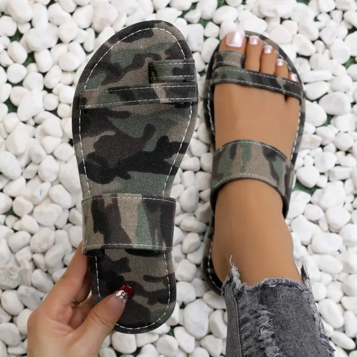 Zapatilla de camuflaje para mujer, zapatos planos de verano, sandalias cómodas de moda - 1
