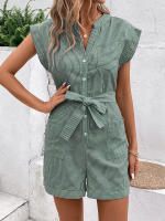 Mono de verano a rayas para mujer, mono de manga corta, pantalones cortos - details 14