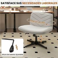 Silla de Oficina sin Reudas, Silla Piernas Cruzadas con Función Mecedora, Silla de Escritorio Ancha para Juegos, Silla de Maquillaje sin Brazos para Casa, Marfil - details 31