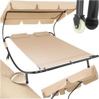 Tumbona Doble de Jardín, Tumbona de Playa con Sombrilla Plegable, Tumbona de Piscina para Dos, Tumbona de Jardín Exterior con 2 Ruedas y Cojines, Fácil Montaje, Interior y Exterior - Negro/Negro - details 8