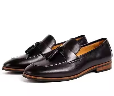 2024 Zapatos de vestir de fiesta de boda informales con borlas de piel de vaca hechos a mano de lujo para hombre - 1