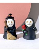 Adorno de fantasma de Halloween, Cráneo, mago, sin rostro, horror, misterioso, hombre negro, hogar, escritorio, resina, pequeño - details 8