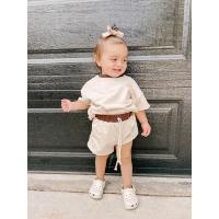 Conjunto de manga corta de color sólido para niños, conjunto de dos piezas de pantalones cortos de algodón sueltos para bebés - details 8