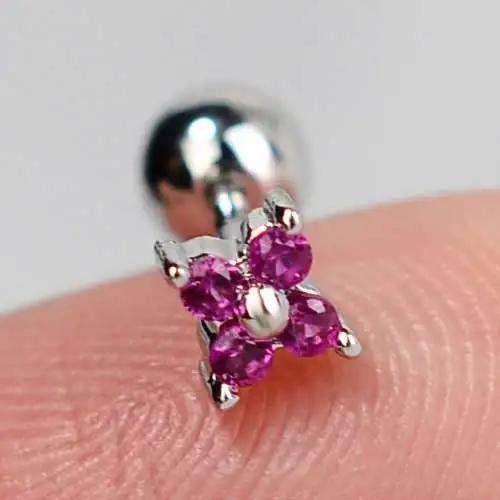 Piercing Hélice Flor OUFER - Acero Inoxidable 316L, 16G, 6/8 Mm, Con Circonita Transparente | Para Cartílago, Diseño Elegante Y Duradero