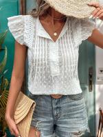 Blusas estéticas sueltas de manga corta con cuello redondo para mujer, camisas blancas de moda de verano - details 2