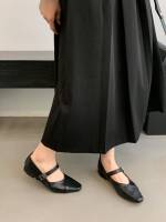 Francés retro hebilla de una palabra Mary Jane zapatos boca ligera cabeza cuadrada tacón grueso solo zapatos pequeños zapatos de cuero - details 19