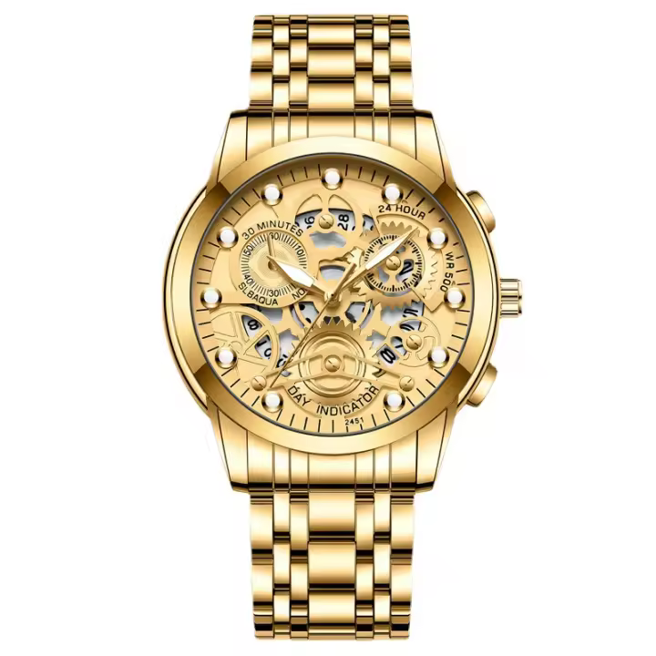 Reloj resistente al agua con movimiento de cuarzo, Color dorado puro, modelo VA VOOM, 2451JJ - 1
