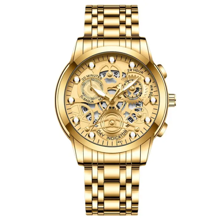 Reloj resistente al agua con movimiento de cuarzo, Color dorado puro, modelo VA VOOM, 2451JJ - 1