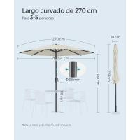 Sombrilla de Jardín 300 cm, UPF 50+, Parasol, 30 ° de Inclinación en dos Direcciones, con , para Patio, Terraza, , Piscina, sin Base, Beige GPU30BE - details 40
