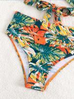 Traje de baño con estampado Retro para mujer, conjunto de Bikini de cintura alta con realce, ropa de playa para vacaciones - details 7