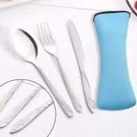 Juego de cubiertos portátiles de acero inoxidable con estuche, cuchillos para carne, tenedor, cuchara, vajilla de Camping familiar, 3 piezas - details 0