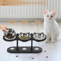 Cuenco ajustable para gatos con inclinación de 15 grados, 1 juego de 3 cuencos de acero inoxidable, alimentador de mascotas desmontable, suministros para mascotas para uso en interiores y exteriores, accesorios de alimentación para perros y gatos - details 4
