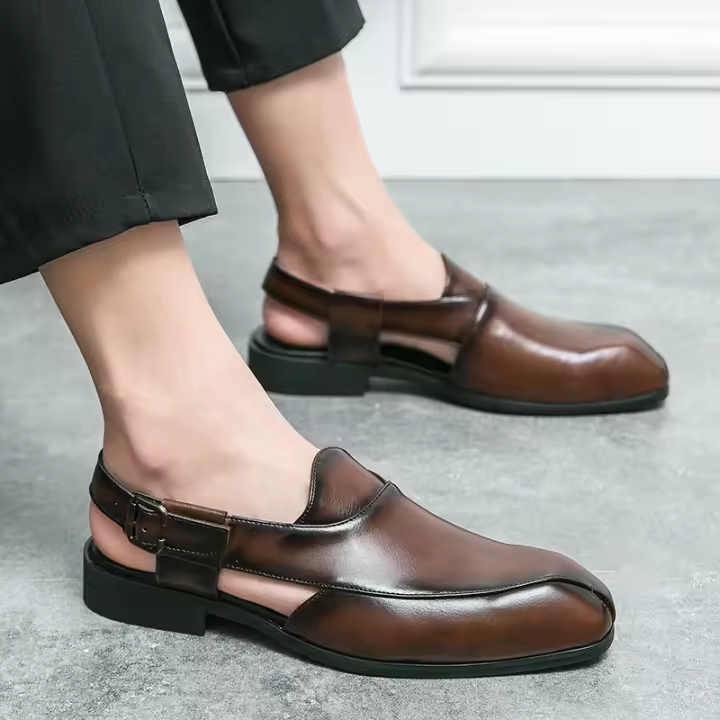 Sandalias de cuero tejido de moda, sandalias de exterior de color sólido personalizadas - 1