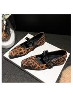 Zapatos Mary Jane de estilo coreano con estampado de leopardo, cabeza cuadrada pequeña, estilo temperamento 2025, con tiras de diamantes y boca baja para mujer - details 3