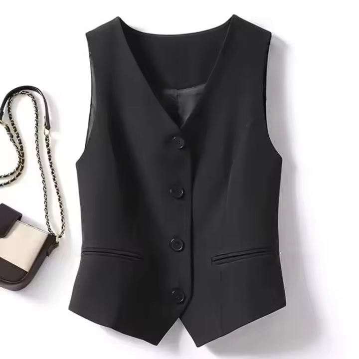 Nuevo y elegante chaleco con cuello en V, negocios formales con una hilera de botones, moda para mujer, chaleco vintage rojo - 1